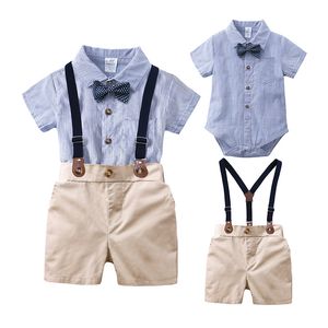 Zomersets voor kleine jongens Baby rompertjes met strik Shorts 2 stks Kinderoutfits Peuter Gentleman Formele kleding