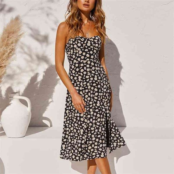 Summer Sexy Backless Floral Beach Dress Mujeres Daisy Party Midi Chiffon es Vintage Club Sundress Split 210517