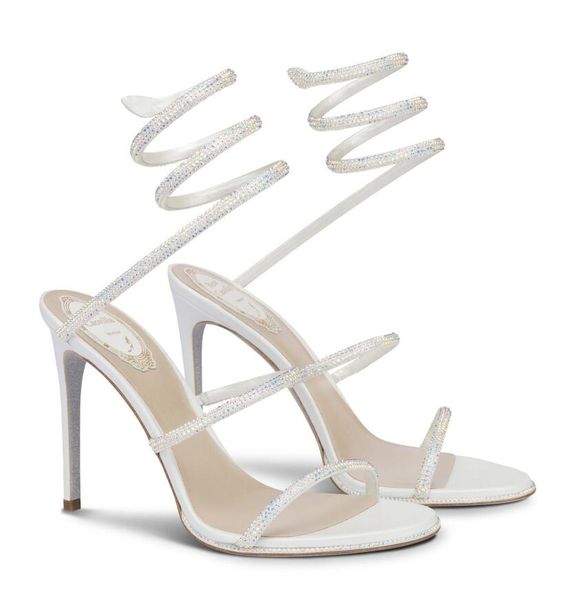 Été Sexy Cleo Femmes Sandales Chaussures Cristal Spirale Wraps Renescaovillas Talon Haut Lady Sandalias Élégante Marque Mariage, Fête, Robe, Soirée EU35-43