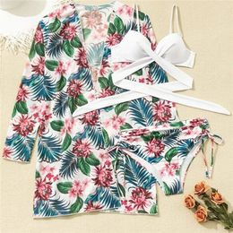 Traje de baño Bikini con estampado Floral Sexy de verano para mujer, conjunto de 3 piezas de cintura alta, traje de baño femenino, traje de baño brasileño push-up 166