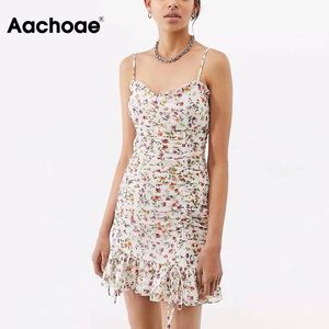 Zomer Sexy Floral Sling Beach Bodycon Mini Trekkoord Ruffle Print Party Jurk Sundresses Vestidos Mujer 210413