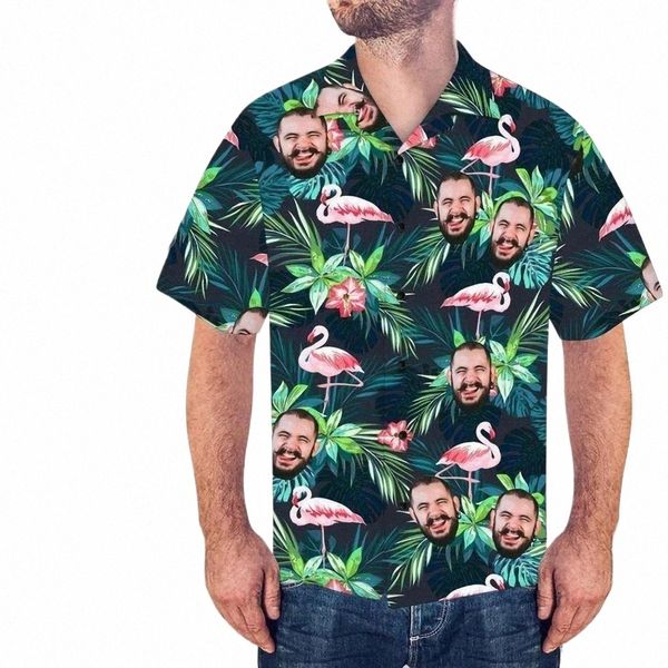 Été Sexy Persalized Photo Chemise faciale pour hommes Floral manches courtes Hawaiian Cocut Beach Party Casual Vêtements importés h0g0 #