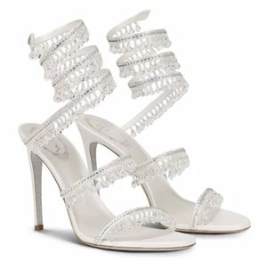 Verano Sexy Rene Margot Sandalias de cristal zapatos serpiente Wrappe vestido de fiesta con tiras boda Caovillas Gladiador Sandalias