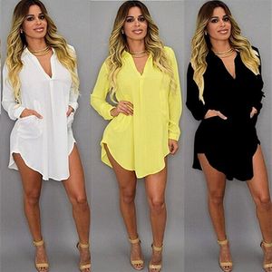 Robe de plage courte en mousseline de soie, col en V, Sexy, blanc, Mini, ample, décontracté, t-shirt, grande taille, vêtements pour femmes, 295a