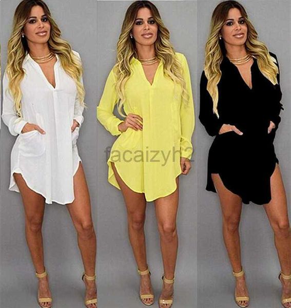 Été sexy v cou de cou court de plage robe de plage en mousseline blanc mini robe t-shirt décontractée en vrac plus taille pour femmes vêtements k695