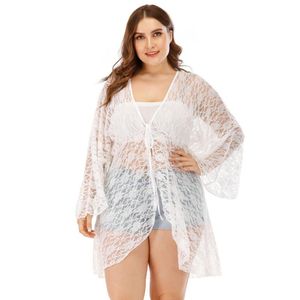 Summer Sexy Women Plus Tamaño de talla de tamaño Irregular Mangas acampanadas Bikini Hollow Out Beach Cover-Up Swim Wear Saida de Praia