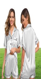 Summer Sexy Women Silk Satin Pajamas Set Twopiece PJ Sets Sleepwear Nightwear Loungewear Butdown PJ Sets4156154