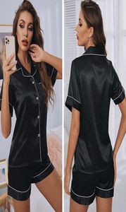 Verano Sexy Mujer Ropa de Dormir de Seda Pantalones Cortos Casuales Ropa de Hogar Textil Color Sólido Pijamas de Manga Corta Cómodo Transpirable Tamaño Grande 7457066