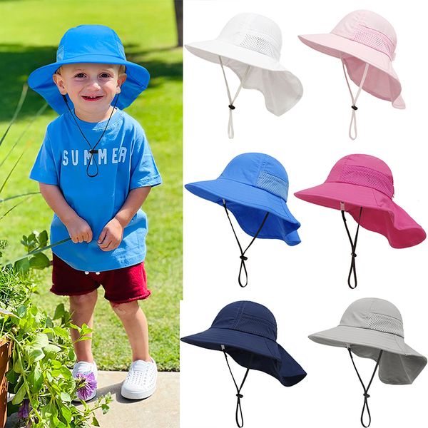 Chapeau châle d'été pour enfants, chapeau de soleil à grand bord, nouveau chapeau de protection solaire en maille fine et respirante, chapeaux de pêcheur pour garçons et filles S M