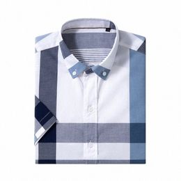 Chemise d'été hommes Cott couleur unie rayé chemise à carreaux hommes à manches courtes ajustement décontracté Oxford chemises à manches courtes pour hommes casual v9O5 #