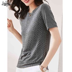 Chemise d'été Femmes O Cou Slim Chemisier tricoté sauvage pour manches courtes Or et Argent Dames Tops Vêtements 9444 50 210508