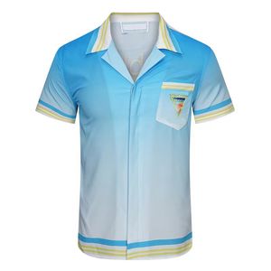 Camisas de verano camisa de diseñador cuello polo manga corta botón de algodón estilo hawaiano playa hombres rayas de flores patrón de pez volador top Abrigo ligero y transpirable