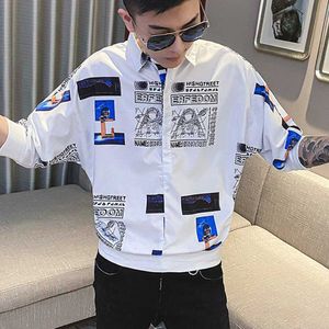 Chemises d'été hommes à manches courtes pull en vrac imprimé Harajuku Hip Hop Chemise Streetwear Social Party Blouse Chemise Homme 210527