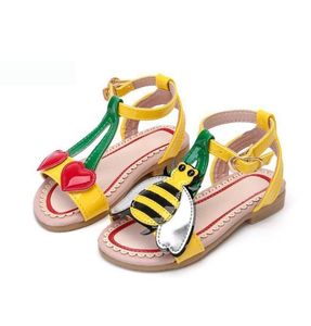Летняя обувь Сандалии для девочек Модные милые мультфильмы Love Cherry Bees из искусственной кожи Мягкая детская пляжная обувь для малышей Детские сандалии Y2006194968509