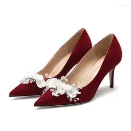 Chaussures d'été Dame robe rétro sandales sandales noble sur les fleurs pointues fleurs hautes talons mariage 462