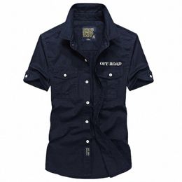 Chemise cargo à manches courtes d'été Chemises en denim militaires pour hommes Casual Slim Fit Chemise homme Cott Chemise Camisa masculina S-4XL w4gC #