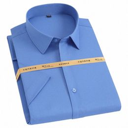 Chemises d'été à manches courtes pour hommes, légèrement extensibles en Fiber de bambou, sans poche, coupe Standard, Busin formel, solide, basique, Dr Shirt 88DF #