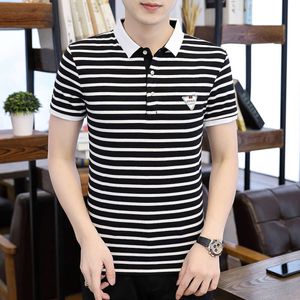 Zomer korte mouwen t-shirt Koreaanse versie slanke fit heren gestreepte korte mouwen trendy polo shirt zee soul top