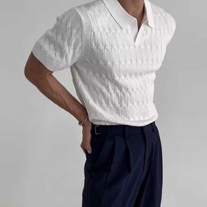 T-shirt à manches courtes d'été Sexy col en V tricoté Polo pour hommes élastique Slim Fit col rabattable affaires à la mode tricoté manches courtes