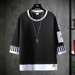 Été manches courtes Harajuku Corée Mode Blanc Noir T-shirt Streetwear Hip Hop Oversize T-shirt Hommes Top Tees Tshirt Vêtements L230520