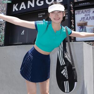Été manches courtes T-shirts pour femmes coréen Tennis Golf haut court vêtements de yoga vêtements de sport Fitness Gym course Badminton Skort 240304