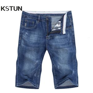Shorts d'été Jeans pour hommes stretch short denim mince bleu droit gratté poches de mode homme pantalon de longueur de genou décontracté 240516