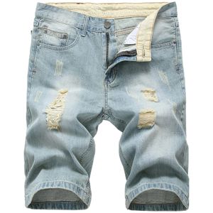 Pantalones cortos de verano Jeans para hombre Pantalones de mezclilla rasgados Diseño de moda azul Jeans para hombre Slim Straight Male Short Jeans Hombre 240327