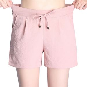 Zomer shorts dames katoen en linnen elastische taille losse casual S-4XL 210714