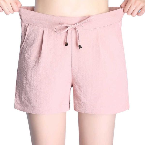 Pantalones cortos de verano Damas Algodón y lino Cintura elástica suelta casual S-4XL 210611