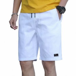 Shorts d'été hommes décontractés blancs solide couleur élastique bermudas mâle 2024 Tendances pantalon pur cott l27z #