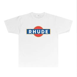 shorts d'été Rhude Brand Tshirts Designer T-shirts For Mens and Womens Trend Fashion Vêtements RH036 Roud Round Blue Square imprimé T-shirt à manches courtes S-xxl