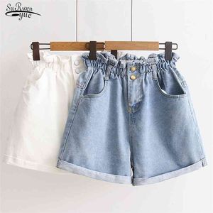 Zomer shorts vrouwen jeans Koreaanse elastische hoge taille brede been korte broek plus size losse denim dames 9511 210521