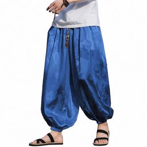 Verano Seda Hippie Gypsy Boho Pantalones holgados Pantalones Harem para hombres Mujeres Pantalones de yoga Pantalones Aladdin s0md #