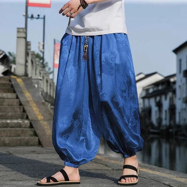 Été soie Hippie gitane Boho Baggy pantalon sarouel pour hommes femmes Yoga pantalon Aladdin pantalon 240126