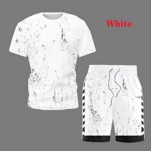 Zomer eenvoud herenkleding Wit T-shirt en shorts tweedelige set trainingspak man pak mode merk casual outfit 210722