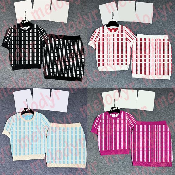 Conjunto de falda de verano Vestido corto con estampado de letras Camisetas Tops Vestidos de punto de dos piezas para mujer