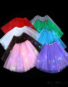 Zomerrok met decoratieve lichten Glow Lightemitting Half Lengte gaze rok Led Licht Tutu Dress Party Children039S Holiday7440184