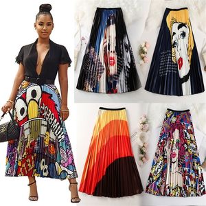 Zomer rokken dames 2020 Nieuwe print cartoonpatroon Empire High Elastic Women Midi Rok Big Swing Party Holiday High Street Y200704