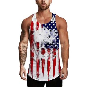 Summer Skull Printing Bodybuilding Stringer Tank Tops Mannen Gyms Stinger Shirt Fitness Tank Top Mannen Kleding met 3D Nieuwe Designer Vest