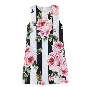 Été sans manches enfants robe mode fille vêtements o-cou imprimé fleurs enfants vêtements filles 3-7 ans 210515