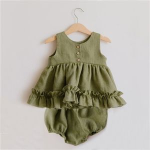 Zomer mouwloze jurk kort biologisch katoen geboren shorts babymeisjes kleren set 220608