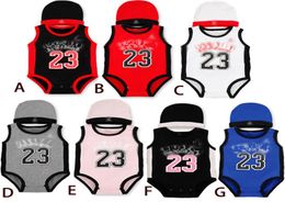 Été sans manches NO23 Baby Basketball Coton Coton Coton Confortable Rompers Kids Sports Clothes with Cap1840305