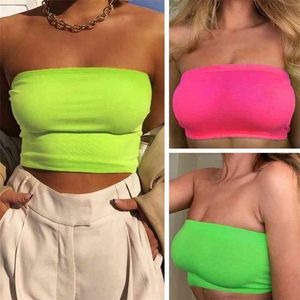 Été sans manches femmes Bralette plaine hors épaule gilet haut court débardeurs soutiens-gorge Bustier fête solide Sexy vêtements 210607