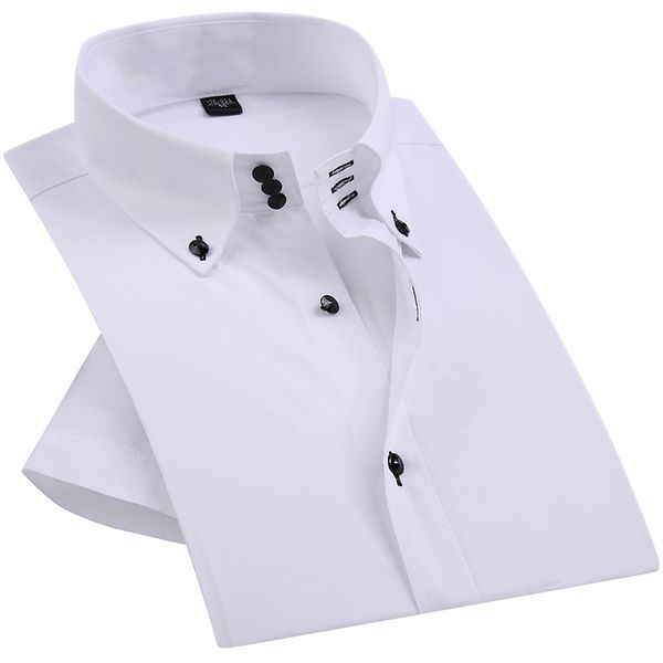 Verano elegante casual botones de diamante camisa de vestir para hombre blanco manga corta de lujo cuello alto slim fit elegante blusa de negocios C1222