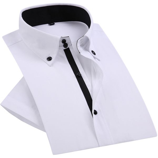 Summer Smart Casual Diamond Buttons Hommes Robe Homme Chemise Blanc Court Sleeve Luxe Collier High Collier Slim Coldance élégante Crinières d'affaires LJ200925