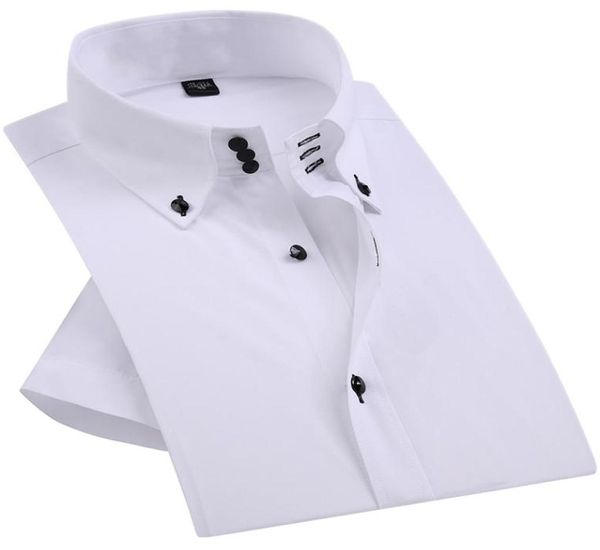 Verano elegante casual botones de diamante camisa de vestir para hombre blanco manga corta de lujo cuello alto slim fit elegante blusa de negocios 2011208138638