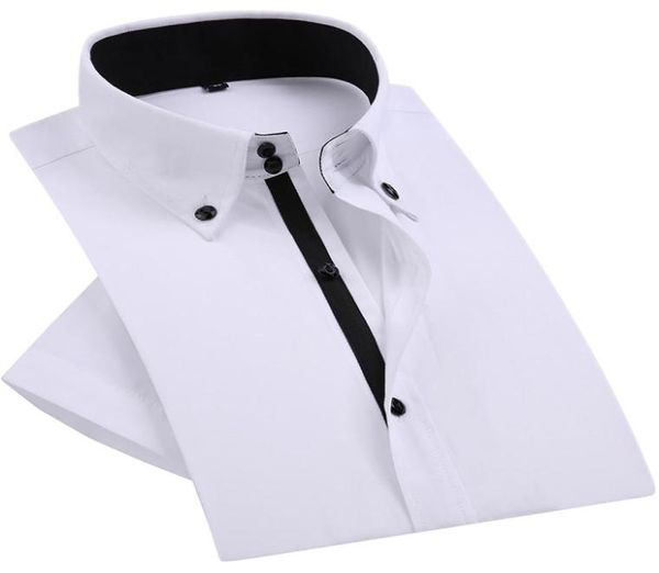 Camisa de vestir para hombre con botones de diamantes, informal, elegante, de verano, blanca, de manga corta, de lujo, con cuello alto, ajustada, con estilo, camisas de negocios 2009252286982