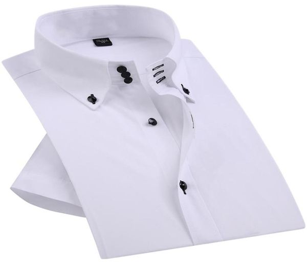 Smart Casual Diamond Buttons Homme Robe Habirt Blanc White Clain à manches courtes Luxury High Coll Fit Élégant Blouse d'affaires 2011205783145