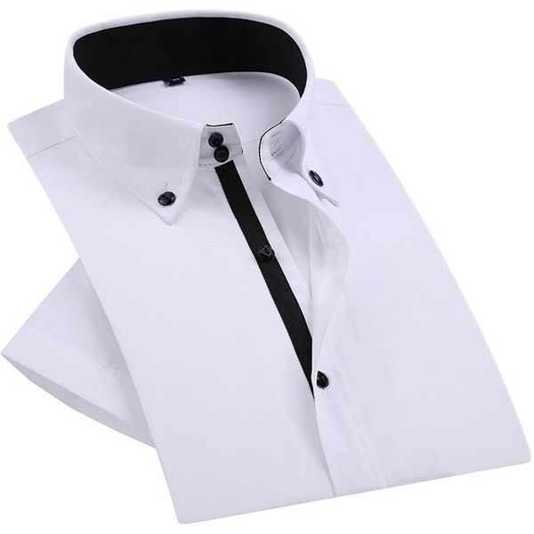 Camisa de vestir para hombre con botones de diamante informal elegante de verano, camisa blanca de manga corta de lujo con cuello alto, camisas de negocios con estilo ajustadas 200925254Y