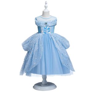 Kledingsets zomersneeuw en ijsmeisje mouwloze jurk Assepoester Children's Dress Performance